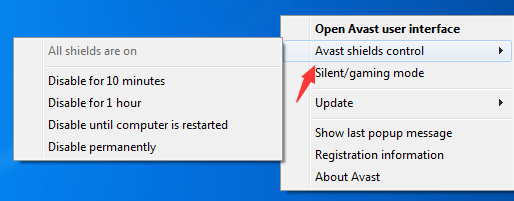 disable avast windows 10