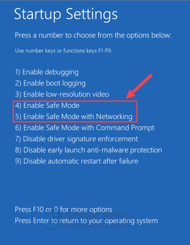 enter safe mode startup settings winre