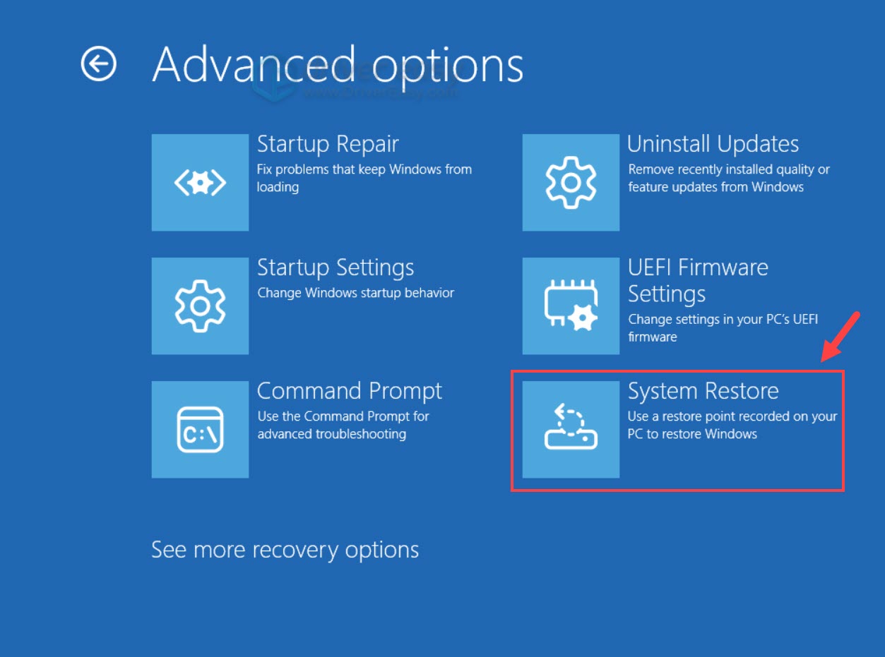 perform a system restore in winre