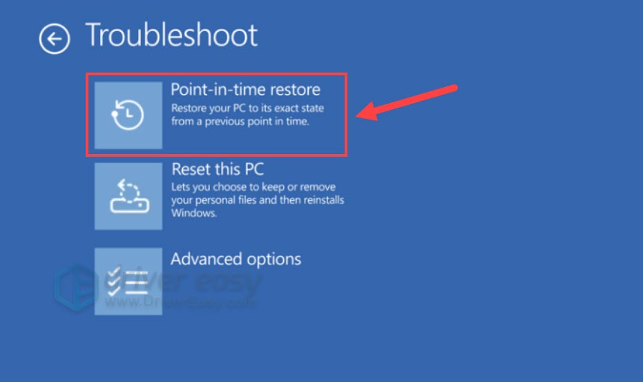 perform point-in-time restore in winre