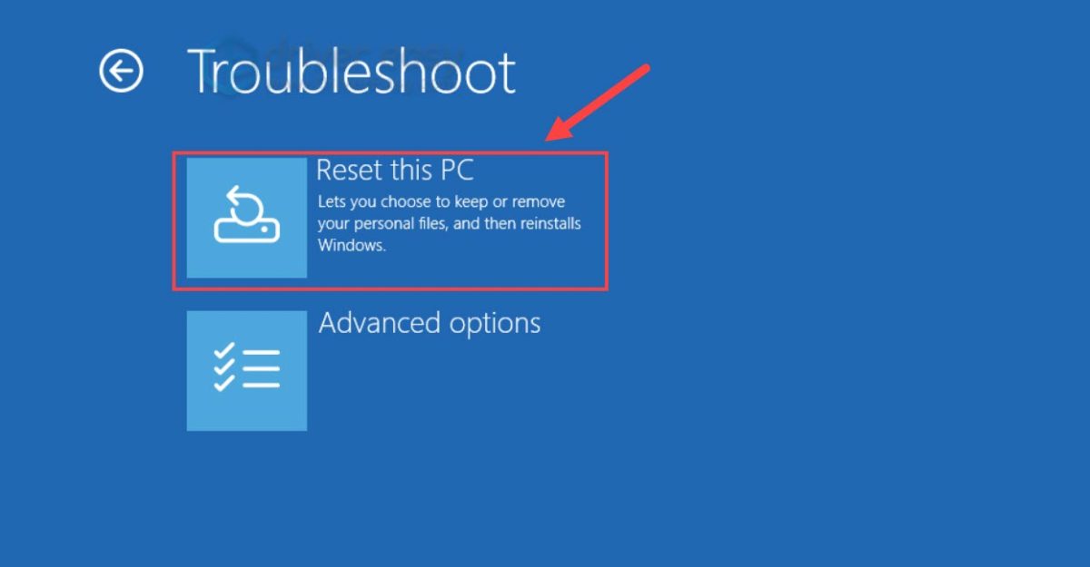 reset this pc in winre