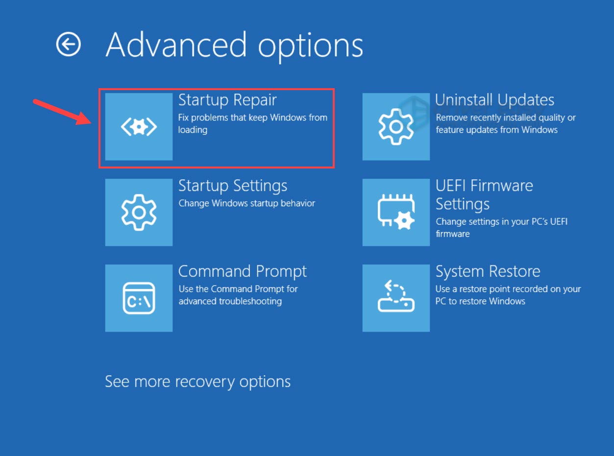 run startup repair in windows recovery environment
