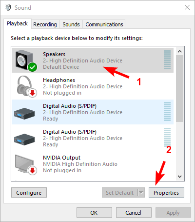 audio device muted windows 10