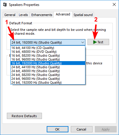 reset audio driver windows 10