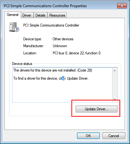 pci simple communications controller driver not installed