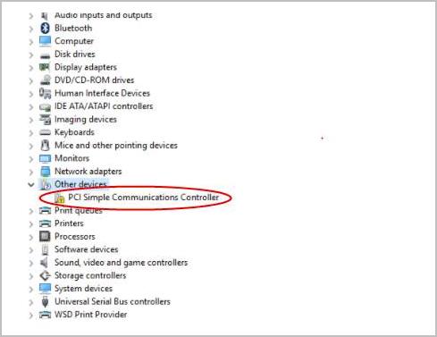 missing driver pci simple communications controller