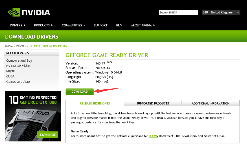 nvidia graphics drivers for windows 10 64 bit