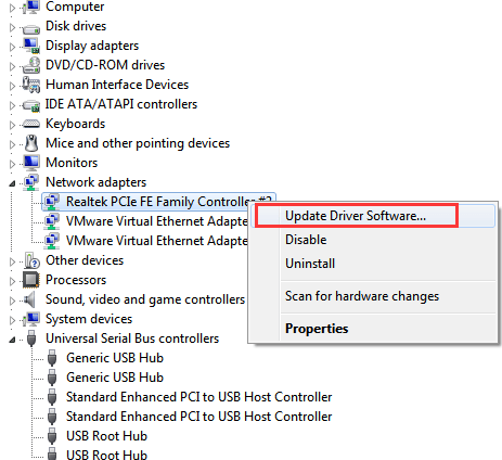 hp realtek pcie fe family controller specs