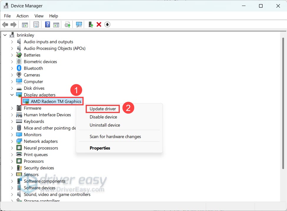 update video drivers in windows device manager