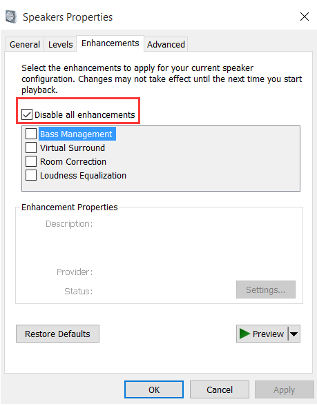 no enhancements tab windows 10