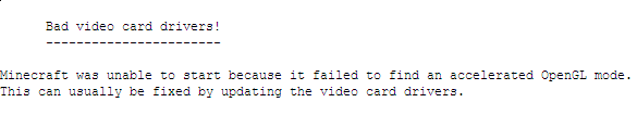 Как исправить ошибку bad video card drivers в minecraft