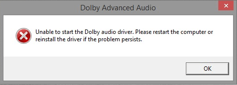 dolby advanced audio driver error message on load