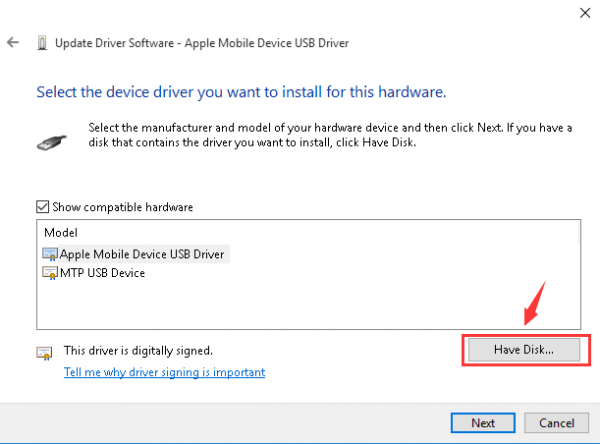 install iphone driver windows 10