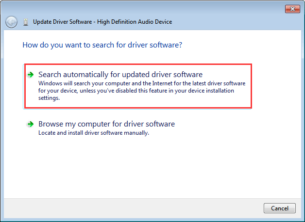 Search automatically for updated driver software