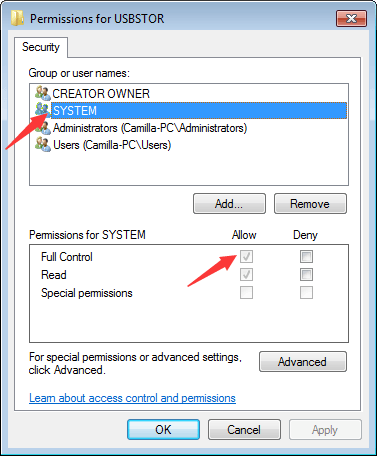 usbstor sys ont accès refusé