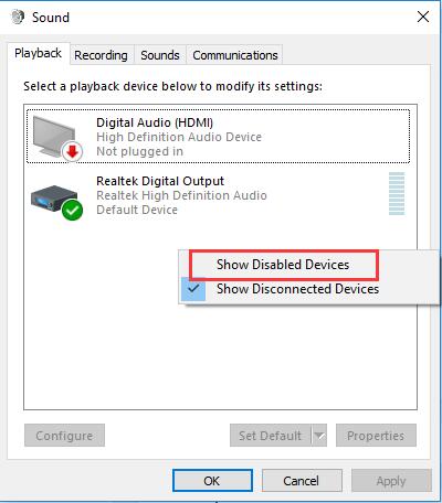 External Speakers Not Showing In Playback Devices