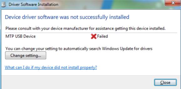 MTP USB Device Failed