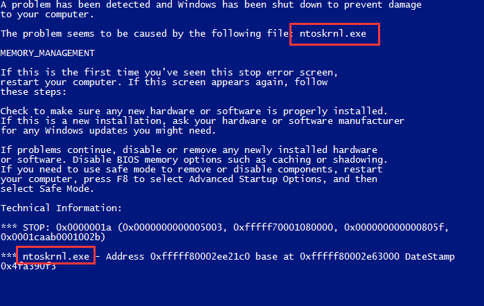 computer error windows root system32 ntoskrnl.exe