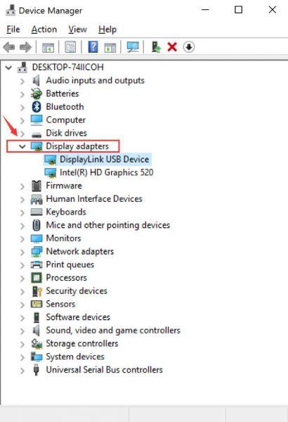 display adapter not showing up windows 10