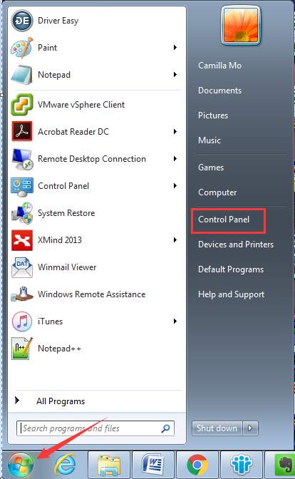 open control panel windows 7