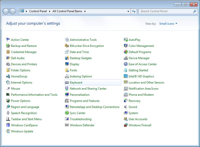 win 7 control panel