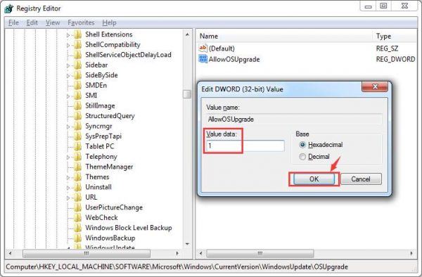 hklm software microsoft windows currentversion windowsupdate osupgrade