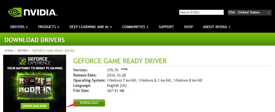 Nvidia discount 375.70 driver