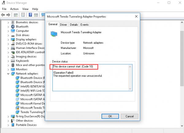 teredo tunneling adapter windows 10