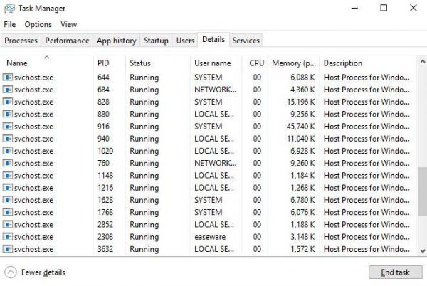 100 utilização da unidade de processamento central svchost.exe