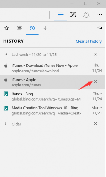 microsoft edge download history clear