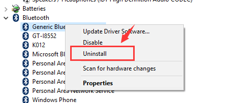 how to uninstall bluetooth driver windows 10