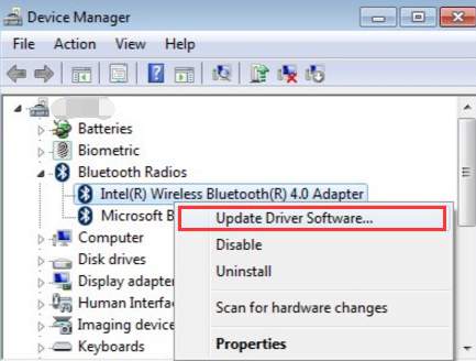 manual bluetooth driver update windows 10