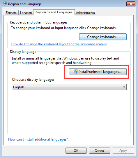 windows 7 change default language to english