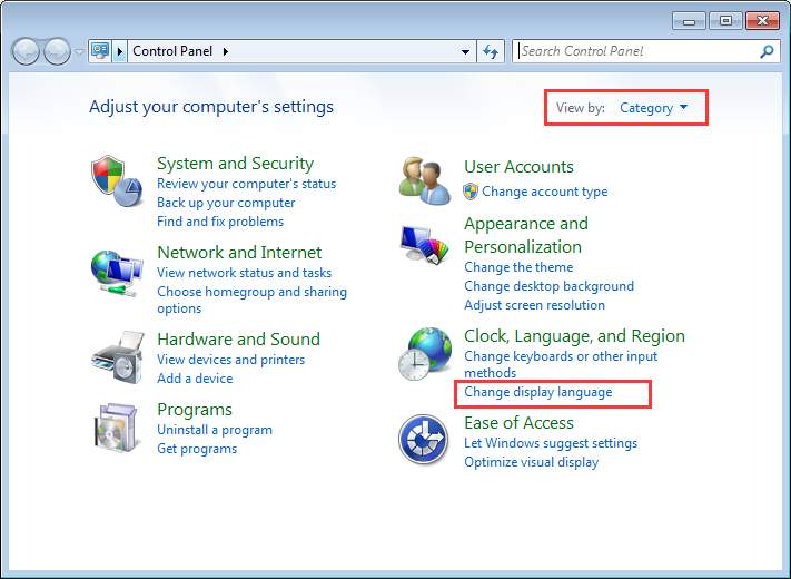 Change the computer language. Windows 7 Clock , language and Region.