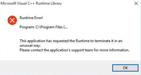 Visual c++ runtime library error message