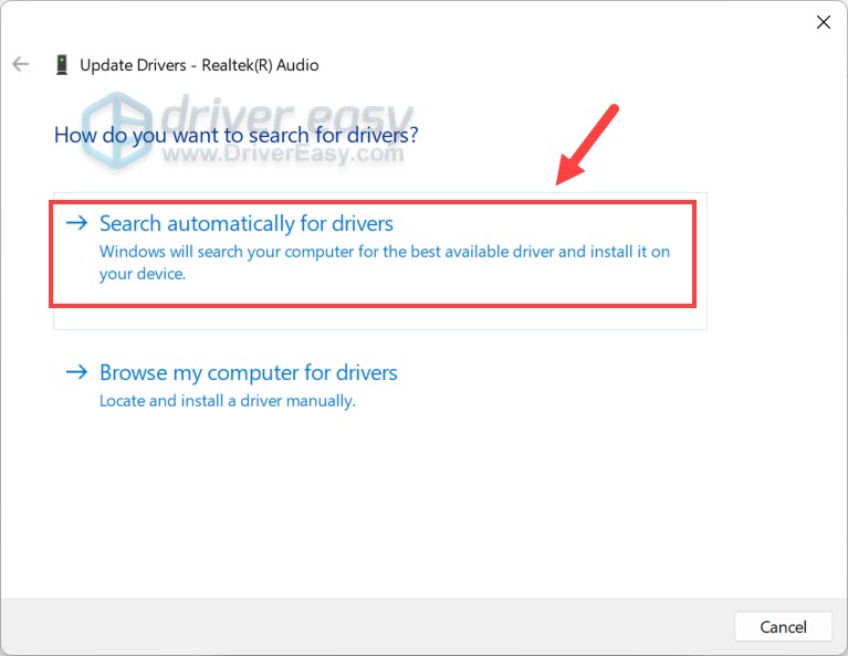 search automatically for drivers audio driver