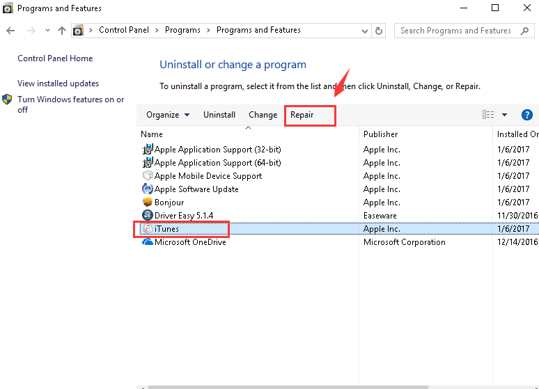 driver not installed itunes windows 10