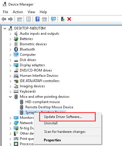 synaptics touchpad not in device manager