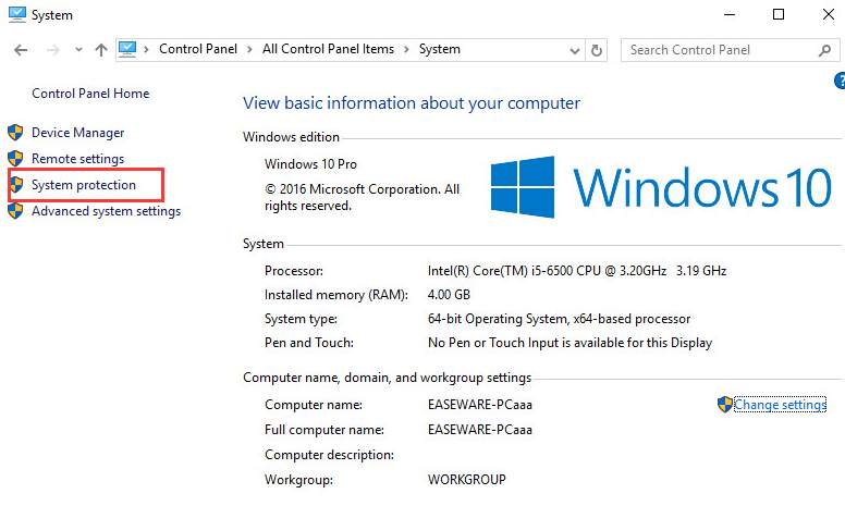 Ce face protecția sistemului în Windows 10?