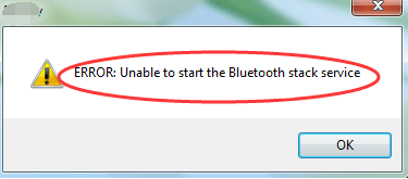 unable to start the bluetooth stack service