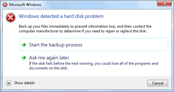 diagnóstico do disco rígido do Windows XP não passa o código de retorno 7