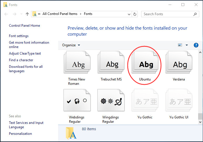 amp font viewer and windows 10