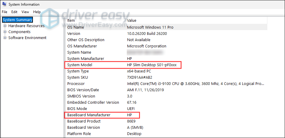 check pc manufacturer on windows system information