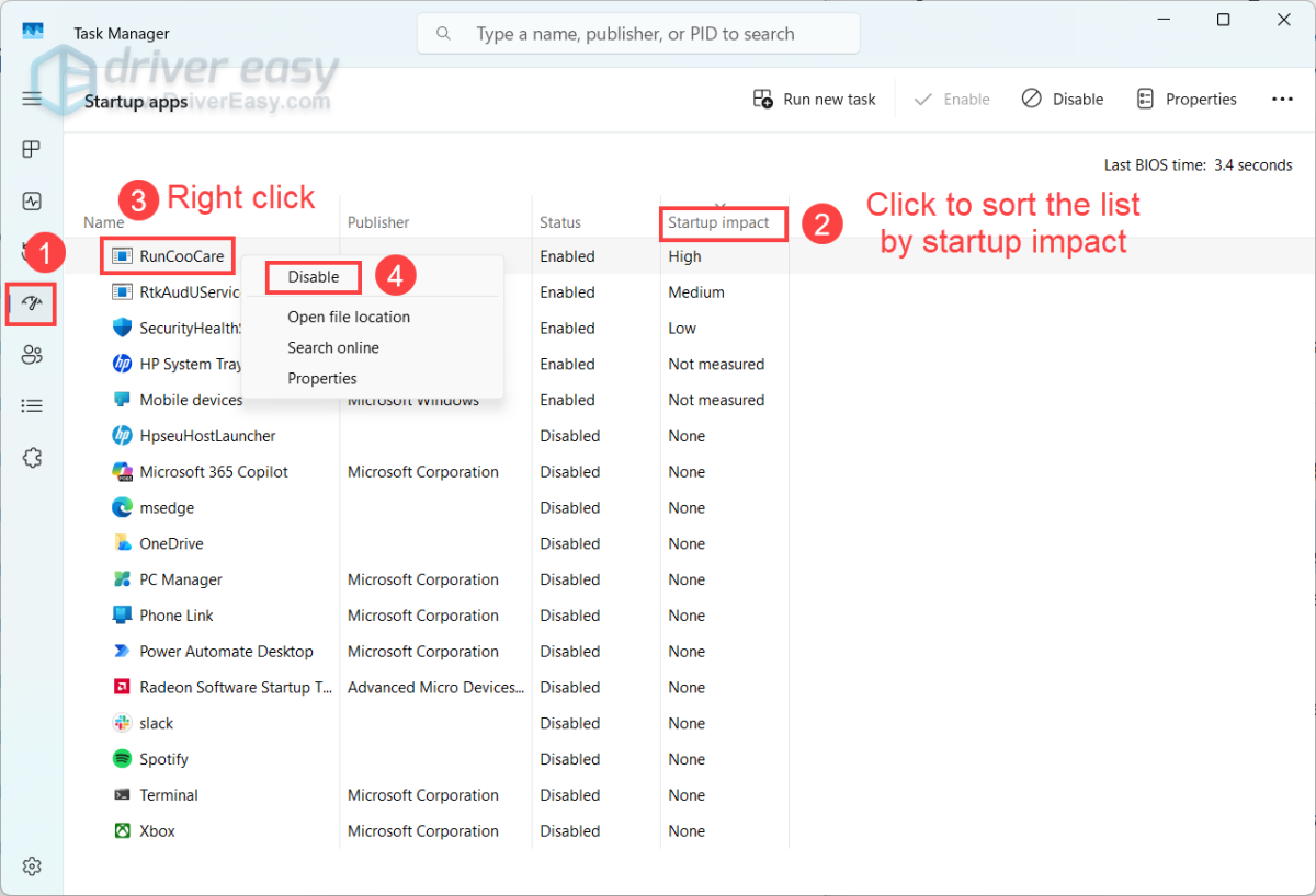 disable unncessary startup apps to reduce startup time windows 11