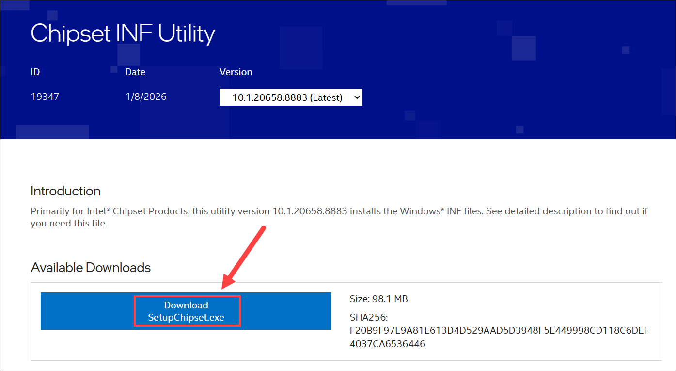 download chipset inf utility from intel