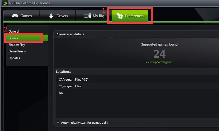geforce experience not finding games windows 10