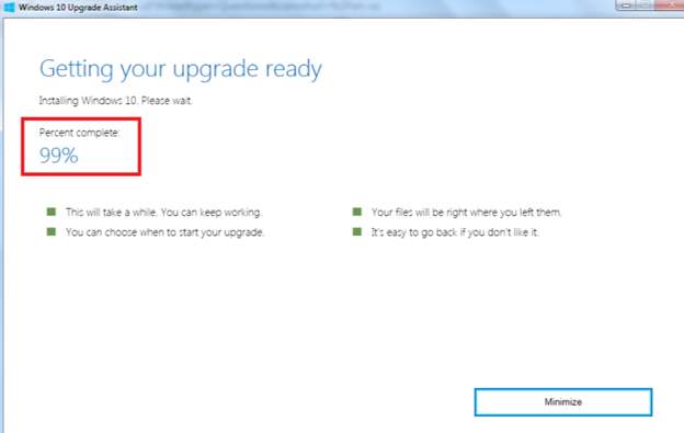 windows 10 upgrade frozen at 99