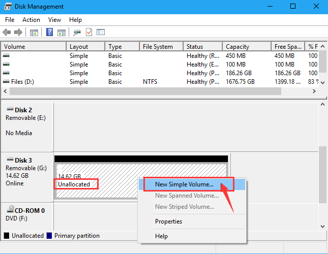 usb flash drive unallocated space