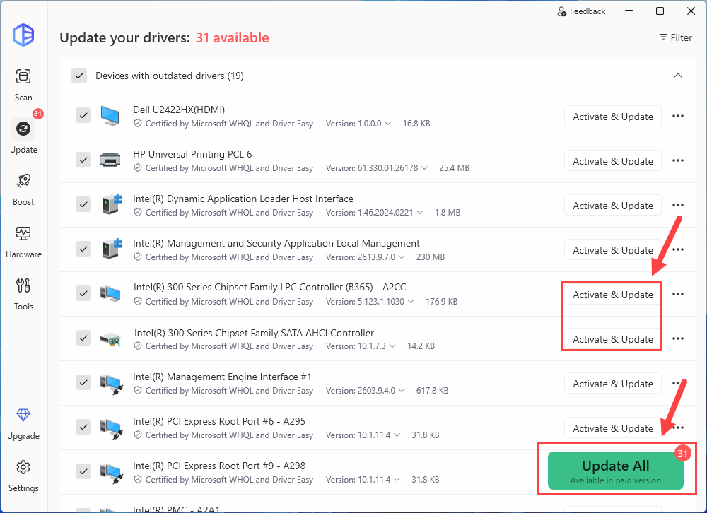 automatically update intel chipset drivers on driver easy
