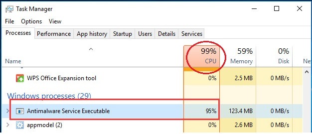 antimalware service executable windows 10